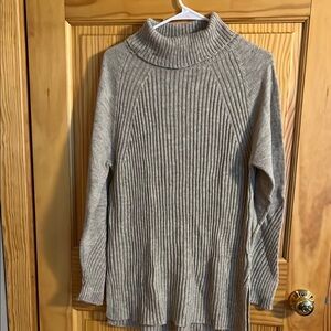 Heather Gray Ribbed Cowl Turtleneck Sweater